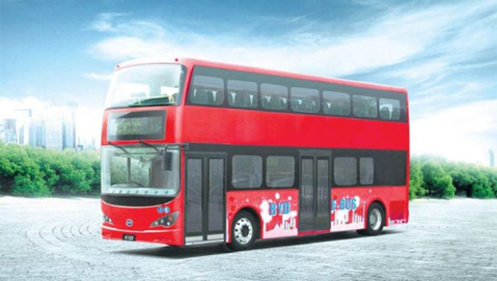 Zero-emissions London double decker buses en route